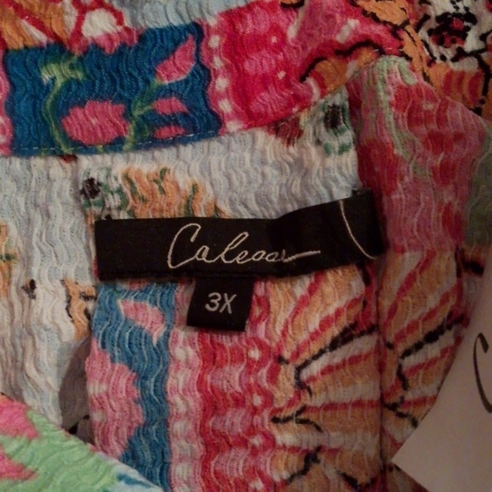 Floral Patchwork Button-Front Tunic Shirt in Pink & Orange - Picture 6 of 7